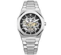 Pierre Richardson Reloj de lujo para hombre PR5721 - Esqueleto automático de acero inoxidable plateado, 41 mm, resistente al agua hasta 5 ATM, cristal de zafiro resistente a los arañazos, elegante
