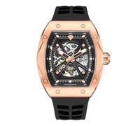 Pierre Richardson Reloj de lujo para hombre PR9723 - Esqueleto automático, marco de acero inoxidable, correa de silicona, 41 mm, resistente al agua 5ATM, cristal de zafiro resistente a los arañazos