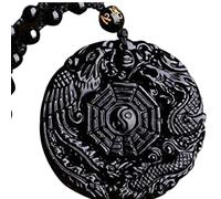 PIERRETOILES Collier Yin Yang Amuleto, Colgante Tao, Bagua, trigrama, dragón y Phenix, obsidiana