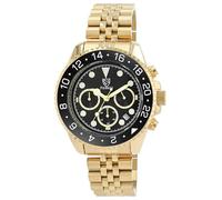 Pierrini Reloj cronógrafo para hombre, acero inoxidable, deportivo, con caja de 44 mm, cronómetro, segunda zona horaria, manecillas luminiscentes, indicador de fecha y cierre de mariposa, resistente