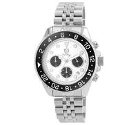 Pierrini Reloj cronógrafo para hombre, acero inoxidable, deportivo, con caja de 44 mm, cronómetro, segunda zona horaria, manecillas luminiscentes, indicador de fecha y cierre de mariposa, resistente