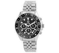 Pierrini Reloj cronógrafo para hombre, acero inoxidable, deportivo, con caja de 44 mm, cronómetro, segunda zona horaria, manecillas luminiscentes, indicador de fecha y cierre de mariposa, resistente
