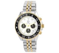 Pierrini Reloj cronógrafo para hombre, acero inoxidable, deportivo, con caja de 44 mm, cronómetro, segunda zona horaria, manecillas luminiscentes, indicador de fecha y cierre de mariposa, resistente