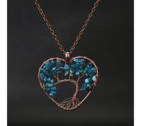 Pietra naturale 7 Chakra Reiki Guarigione Albero della Vita Pendente Della Collana Del Cuore Pendenti con gemme e perle Amuleto di Guarigione di Cristallo Dei Monili Delle Donne Regalo-Blue SPAR