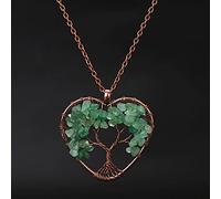 Pietra naturale 7 Chakra Reiki Guarigione Albero della Vita Pendente Della Collana Del Cuore Pendenti con gemme e perle Amuleto di Guarigione di Cristallo Dei Monili Delle Donne Regalo-Green dongling