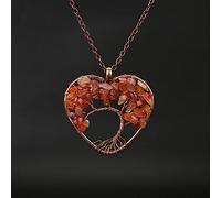 Pietra naturale 7 Chakra Reiki Guarigione Albero della Vita Pendente Della Collana Del Cuore Pendenti con gemme e perle Amuleto di Guarigione di Cristallo Dei Monili Delle Donne Regalo-Red ágata
