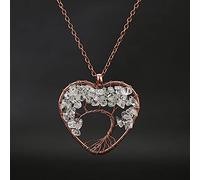 Pietra naturale 7 Chakra Reiki Guarigione Albero della Vita Pendente Della Collana Del Cuore Pendenti con gemme e perle Amuleto di Guarigione di Cristallo Dei Monili Delle Donne Regalo-Cristal blanco