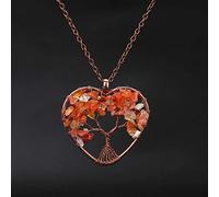 Pietra naturale 7 Chakra Reiki Guarigione Albero della Vita Pendente Della Collana Del Cuore Pendenti con gemme e perle Amuleto di Guarigione di Cristallo Dei Monili Delle Donne Regalo-Red ágata