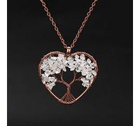 Pietra naturale 7 Chakra Reiki Guarigione Albero della Vita Pendente Della Collana Del Cuore Pendenti con gemme e perle Amuleto di Guarigione di Cristallo Dei Monili Delle Donne Regalo-Cristal blanco