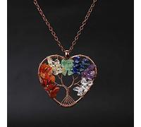 Pietra naturale 7 Chakra Reiki Guarigione Albero della Vita Pendente Della Collana Del Cuore Pendenti con gemme e perle Amuleto di Guarigione di Cristallo Dei Monili Delle Donne Regalo-7 Color