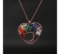 Pietra naturale 7 Chakra Reiki Guarigione Albero della Vita Pendente Della Collana Del Cuore Pendenti con gemme e perle Amuleto di Guarigione di Cristallo Dei Monili Delle Donne Regalo-7 Color