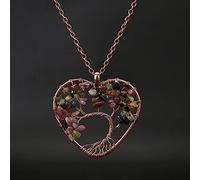 Pietra naturale 7 Chakra Reiki Guarigione Albero della Vita Pendente Della Collana Del Cuore Pendenti con gemme e perle Amuleto di Guarigione di Cristallo Dei Monili Delle Donne Regalo-turmalina