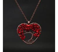 Pietra naturale 7 Chakra Reiki Guarigione Albero della Vita Pendente Della Collana Del Cuore Pendenti con gemme e perle Amuleto di Guarigione di Cristallo Dei Monili Delle Donne Regalo-redstone