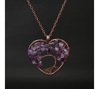 Pietra naturale 7 Chakra Reiki Guarigione Albero della Vita Pendente Della Collana Del Cuore Pendenti con gemme e perle Amuleto di Guarigione di Cristallo Dei Monili Delle Donne Regalo-amatista