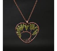 Pietra naturale 7 Chakra Reiki Guarigione Albero della Vita Pendente Della Collana Del Cuore Pendenti con gemme e perle Amuleto di Guarigione di Cristallo Dei Monili Delle Donne Regalo-Verde oliva
