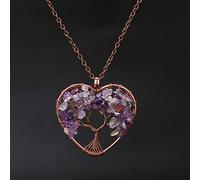 Pietra naturale 7 Chakra Reiki Guarigione Albero della Vita Pendente Della Collana Del Cuore Pendenti con gemme e perle Amuleto di Guarigione di Cristallo Dei Monili Delle Donne Regalo-amatista