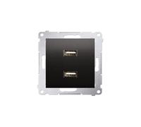 Pieza adaptadora para 2 Tomas USB, Doble Entrada, Color Negro, Ideal para Cargar Dispositivos electrónicos en hogares y oficinas.