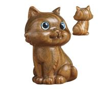 Pieza de arte felino, escultura de gato de madera, decorativo de animal, figura tallada en madera natural, decoración de mesa compacta, acento de estilo minimalista moderno, uso en sala de esta