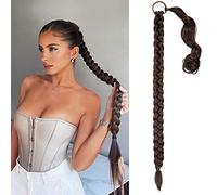 Pieza de cabello Extensión de cola de caballo natural Extensiones de pelo largo y recto con clip para mujeres y niñas 80 cm en cola de caballo (Marrón y negro)