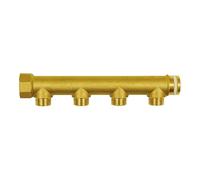 Pieza de distribución, 4 salidas, entrada 2 x 1 1/4 sin anillo de sellado PTFE, salida 4 x rosca exterior 1/2, latón.