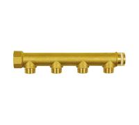Pieza de distribución, 4 salidas, entrada 2 x 3/4 con anillo de sellado PTFE, salida 4 x rosca exterior 1/2, latón.
