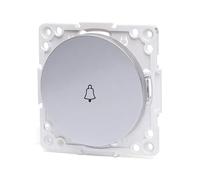 Pieza de interruptor de timbre plateada, compatible con sistemas alemanes, ideal para reemplazo y adecuación estética en instalaciones eléctricas.
