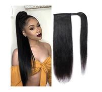 Pieza de pelo de Moño Desordenado para Mujer Extensiones de cola de caballo de pelo largo y recto, 12-26 pulgadas, cola de caballo envolvente, pelo Real brasileño, cola de caballo, peluca negra, moño