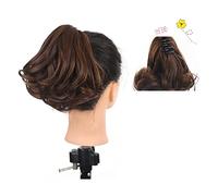 Pieza de pelo de Moño Desordenado para Mujer Moño desordenado, cola de caballo rizada corta sintética, extensiones de cabello for mujer, pinza de cola de caballo Natural, peluca negra y marrón, moño f