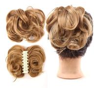 Pieza de pelo de moño desordenado Pieza de pelo de moño desordenado Clip de garra Updo despeinado en postizo para mujeres Coleteros sintéticos cortos ondulados rizados Clip en garra Extensión de cab