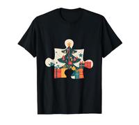 Pieza de Rompecabezas de árbol de Navidad - Rompecabezas de Navidad Camiseta gráfica económica, Hombre, Negro, S
