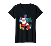 Pieza de Rompecabezas de Papá Noel - Rompecabezas de Navidad Camiseta gráfica económica, Mujer, Negro, M