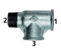 Pieza en T 134, IG/IG/AG, RP 1/2 I, R 1/2 a, RP 1/2 I, temperatura de funcionamiento de -20 °C a 300 °C, fundición maleable negra, galvanizado en caliente