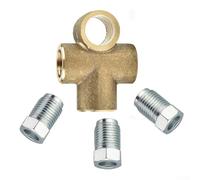 Pieza en T de freno de 3 vías, paquete de 3 accesorios de tubería de freno con 3 tuercas macho M10 para tubería de 3/16 pulgadas de 3/8 pulgadas UNF 24 TPI unión de latón fiable para sistemas de freno