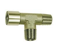Pieza en T, exterior/exterior/interior, G/R 3/8, SW 17, presión de funcionamiento máx. 60 bar. Temperatura de funcionamiento máx. 150 °C, latón niquelado.