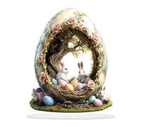 Pieza Maestra De La Casa De Huevos De Conejo De Pascua - Figura De Conejo De Pascua Acrílico 2D | Estatua De Casa De Huevos Plana Para Decoración De Granja, Objeto De Colección Artesanal Hecho Con