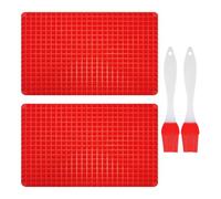Piezas Alfombra De Horno De Silicona Roja, 2 Piezas De Cepillo De Aceite Rojo, Alfombra De Horno Multifuncional, Alfombra De Parrilla Al Aire Libre, Utensilios Para Hornear De Cocina