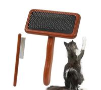 piezas Cepillo para Perros y Gatos, Limpia, Desenreda y da Masaje, Quitar Pelo Muerto, Mango de madera Ergonómico y Púas de Acero Inoxidable, Pelaje de su Mascota (Mediano + peine de dientes finos)