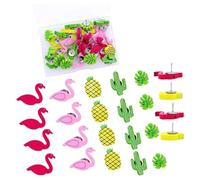 Piezas Chinchetas de Madera 30 Uds. De chinchetas Decorativas, de Madera for el hogar, Oficina, Tablero Corcho, Elementos Tropicales, Flamenco, piña, Cactus, Hoja Palma