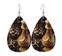 Piezas De Ajedrez Vintage Mujer Pendientes Piel Sintética Aretes Colgantes Pendientes