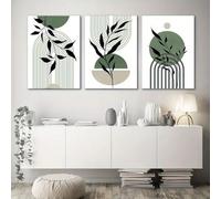 piezas de arte de pared bohemio verde salvia, verde, negro y beige, abstracto, póster de mediados de siglo, decoración de pared botánica moderna para sala de estar (20 x 30 cm/sin marco)