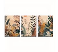 piezas de arte de pared botánico, lienzo con estampado de flores coloridas, estilo bohemio, con acuarela, para sala de estar (50 x 70 cm x 3 cm/marco interior)