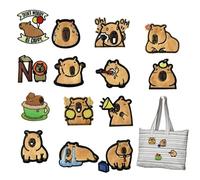 Piezas De Bordado Animal,Parches De Coser Forma Capybara Para - 14 Piezas Apliques Decorativos Para Cascos Chaquetas Vaqueros Mochilas Uniformes Juguetes Tela Ropa Exterior