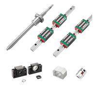 Piezas de máquina de husillo de bolas con tuerca 2 Uds Riel Guía Lineal HGR20 + 4 Carro HGH20CA + 1 Tornillo De Bola C5 SFU1605 + Soporte Extremo BK/BF12(HGR20-400 1605-450)
