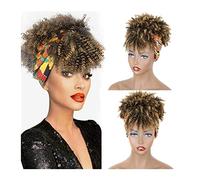 Piezas de Pelo de Moño Para mujer 1 paquete de rizos sintéticos con flequillo, cordón de extensión de cola de caballo con cordón corto for mujeres, peluca de moño sintético Afro High Puff Pieza de Pel