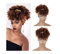 Piezas de Pelo de Moño Para mujer 1 paquete de rizos sintéticos con flequillo, cordón de extensión de cola de caballo con cordón corto for mujeres, peluca de moño sintético Afro High Puff Pieza de Pel