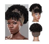 Piezas de Pelo de Moño Para mujer 1 paquete de rizos sintéticos con flequillo, cordón de extensión de cola de caballo con cordón corto for mujeres, peluca de moño sintético Afro High Puff Pieza de Pel