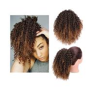 Piezas de Pelo de Moño Para mujer 8 pulgadas rizado corto con cordón Horquilla Cola de caballo Afro Cola de caballo Extensión del cabello Bollo rizado sintético for mujeres negras Pieza de Pelo de Moñ