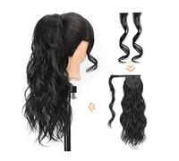 Piezas de Pelo de Moño Para mujer Cable de extensión de cola de caballo ondulado largo de 20 "con flequillo Clip de pelo de cola de caballo hinchada sintética Bollo rizado for el uso diario de las muj