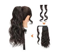 Piezas de Pelo de Moño Para mujer Cable de extensión de cola de caballo ondulado largo de 20 "con flequillo Clip de pelo de cola de caballo hinchada sintética Bollo rizado for el uso diario de las muj