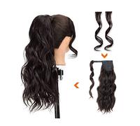 Piezas de Pelo de Moño Para mujer Cable de extensión de cola de caballo ondulado largo de 20 "con flequillo Clip de pelo de cola de caballo hinchada sintética Bollo rizado for el uso diario de las muj